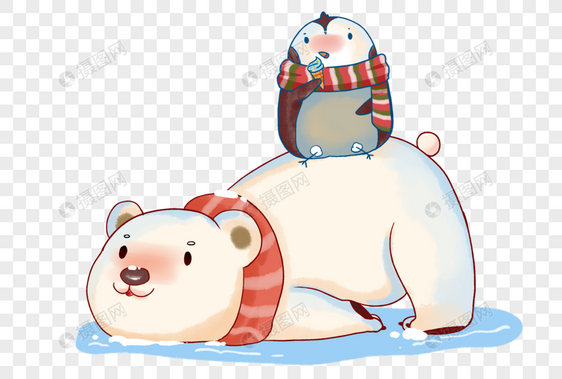 冬天北极熊与企鹅吃冰激凌图片