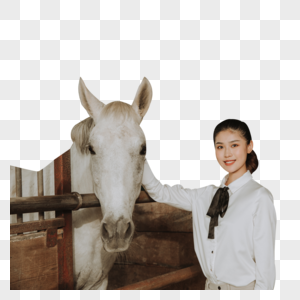 马棚里的青年女性和马图片