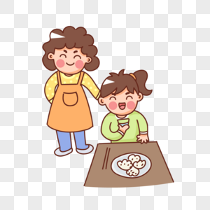 家人吃饭吃饺子的母女素材