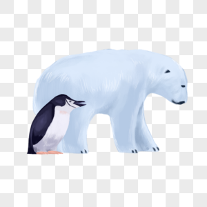 手绘卡通北极熊与企鹅图片