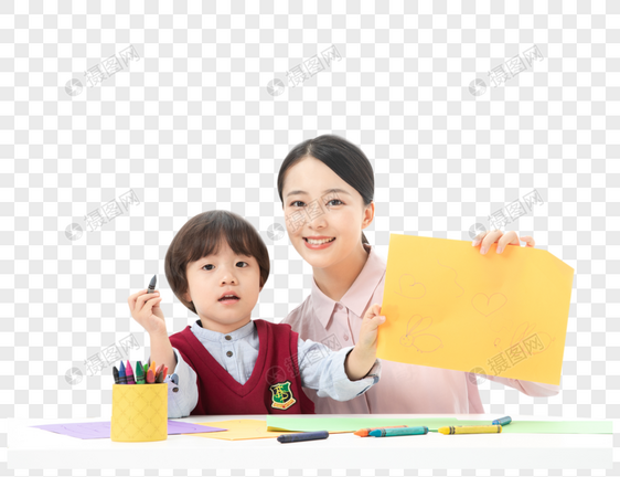 儿童幼教老师带学生画画图片