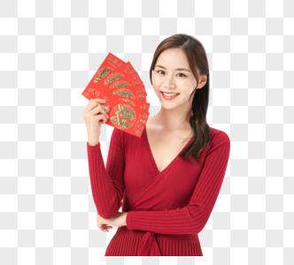 新年女性拿着红包图片