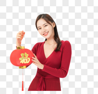 新年手拿红灯笼的女性图片