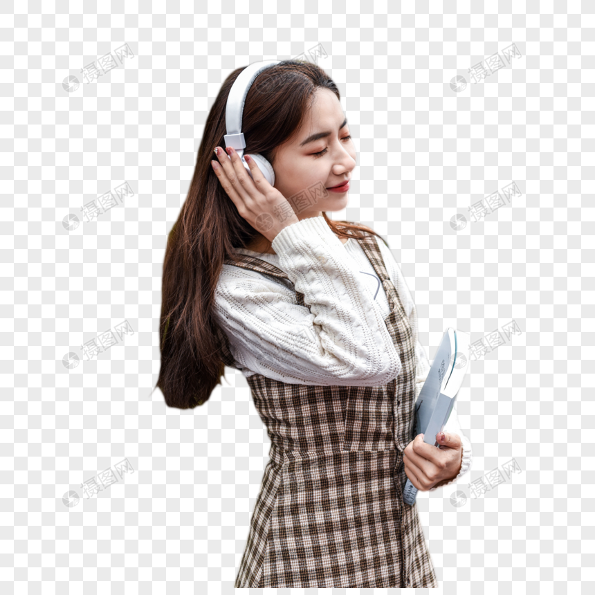 戴耳机听歌甜美女生