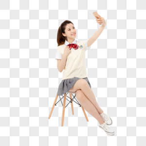 使用手机自拍的女高中生人物高清图片素材