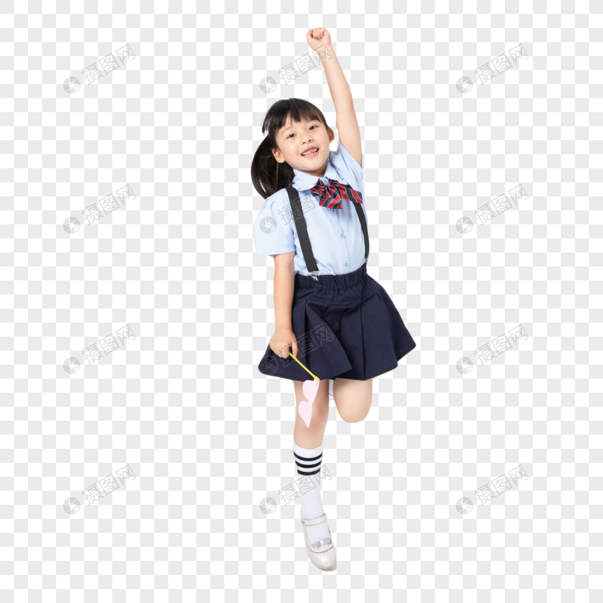 跳跃中穿校服的小女孩