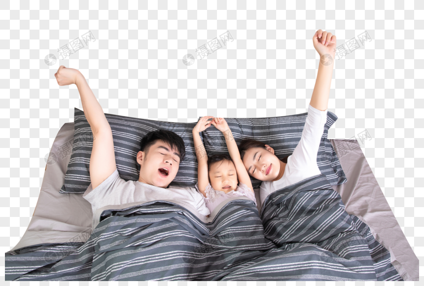 一家人在床上伸懒腰图片