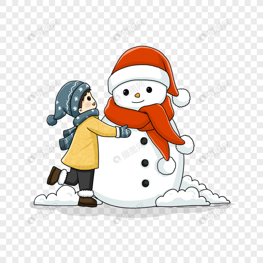 小孩拥抱圣诞雪人图片