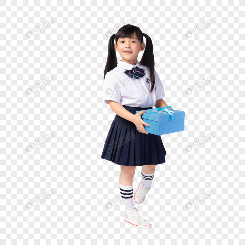 赠送礼物的穿校服小女孩