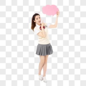 拿着粉色气泡框的女高中生素材高清图片素材