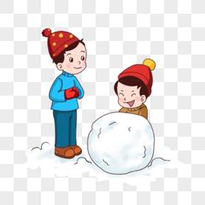 冬天下雪孩子滚雪球元素图片
