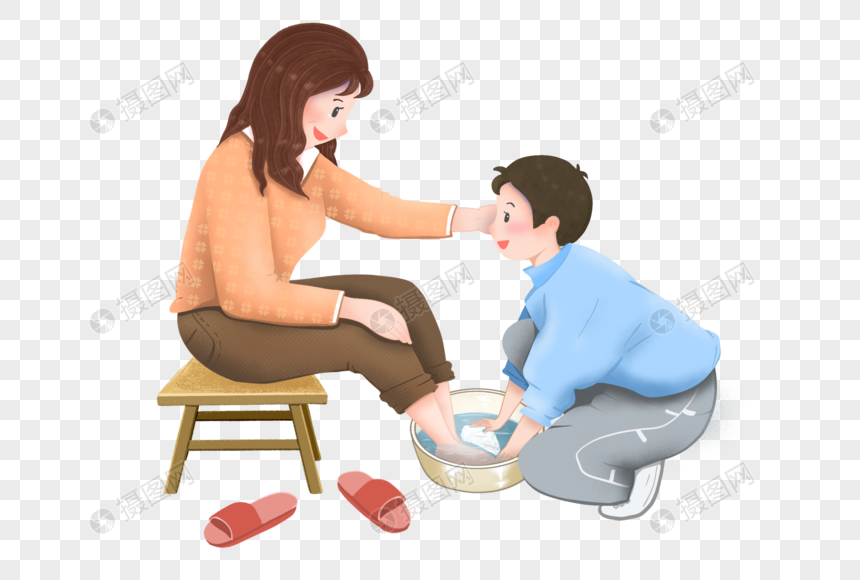 感恩节男孩为妈妈洗脚图片