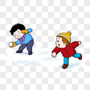 冬天两个孩子欢乐的打雪仗元素图片