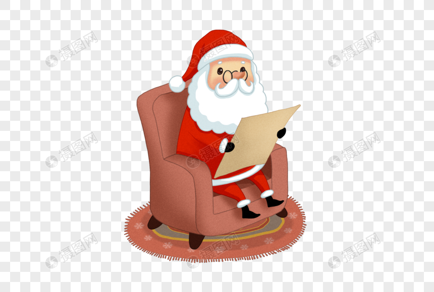 沙发上读信的圣诞老人图片