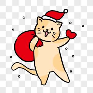 卡通手绘圣诞节小猫送礼物元素图片