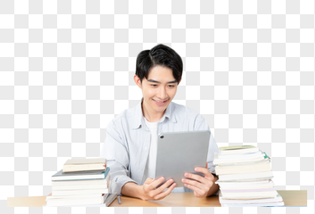 青年男性考研学习平板电脑图片