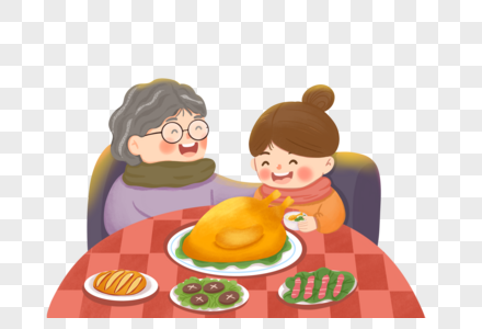 感恩节吃火鸡的祖孙图片