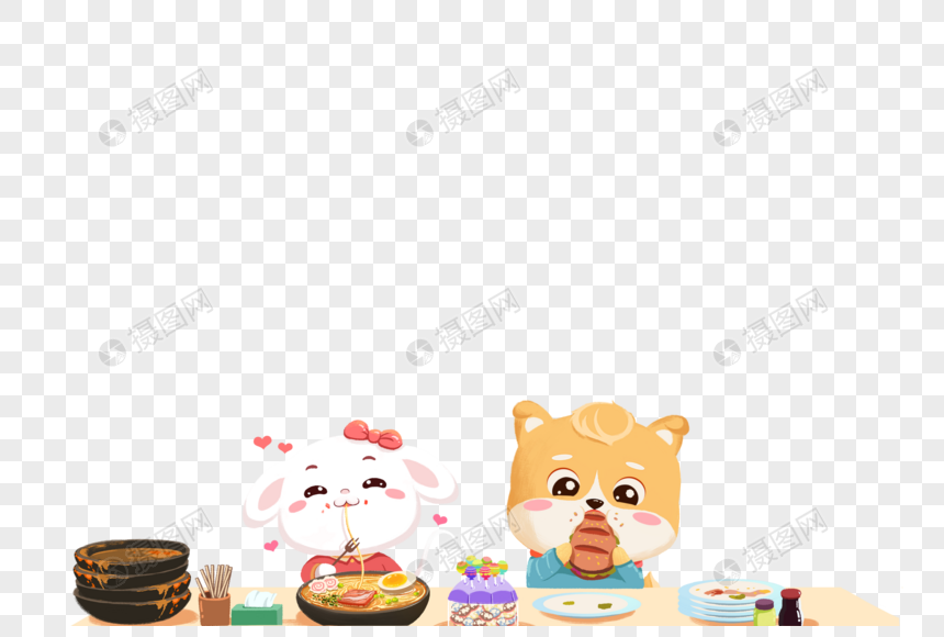 免抠元素 手绘/卡通元素 吃饭的动物.png
