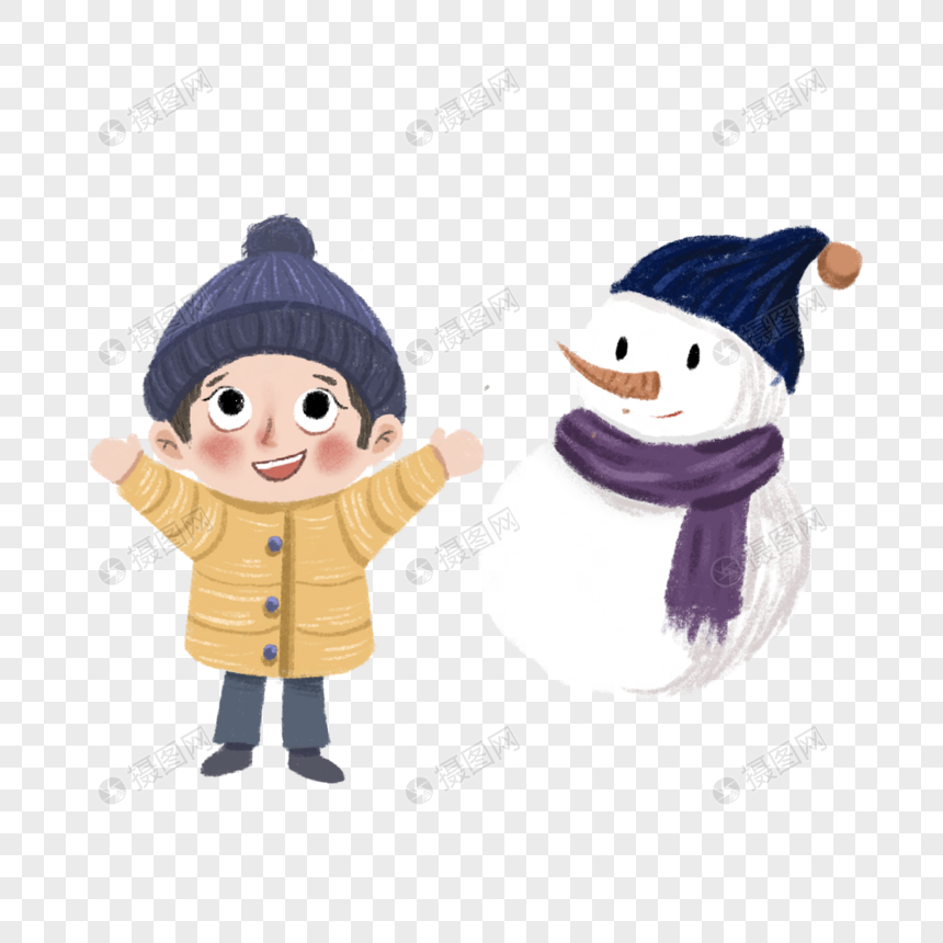 冬天的孩子和雪人图片