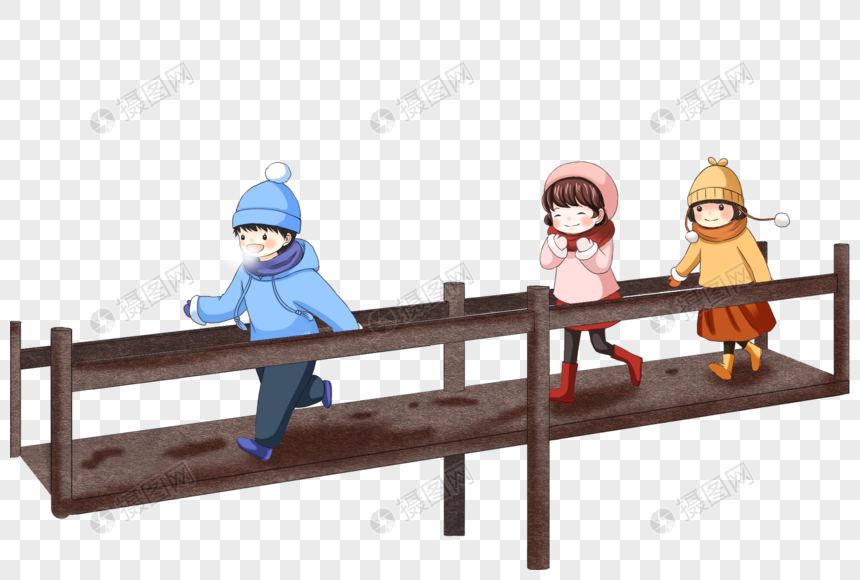 冬天过桥的孩子图片