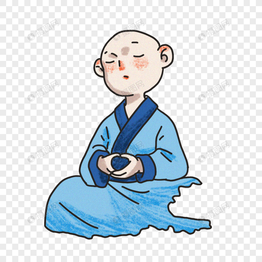 免抠元素 手绘/卡通元素 坐禅的小和尚.