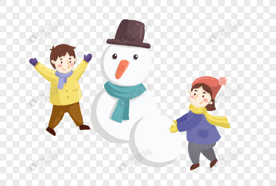 冬天堆雪人的孩子图片