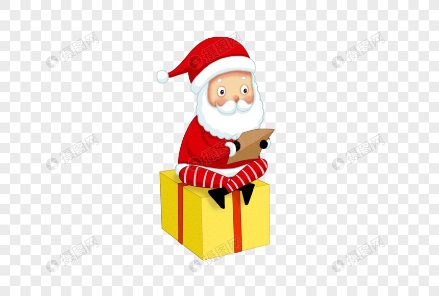 坐在礼盒上读信的圣诞老人图片