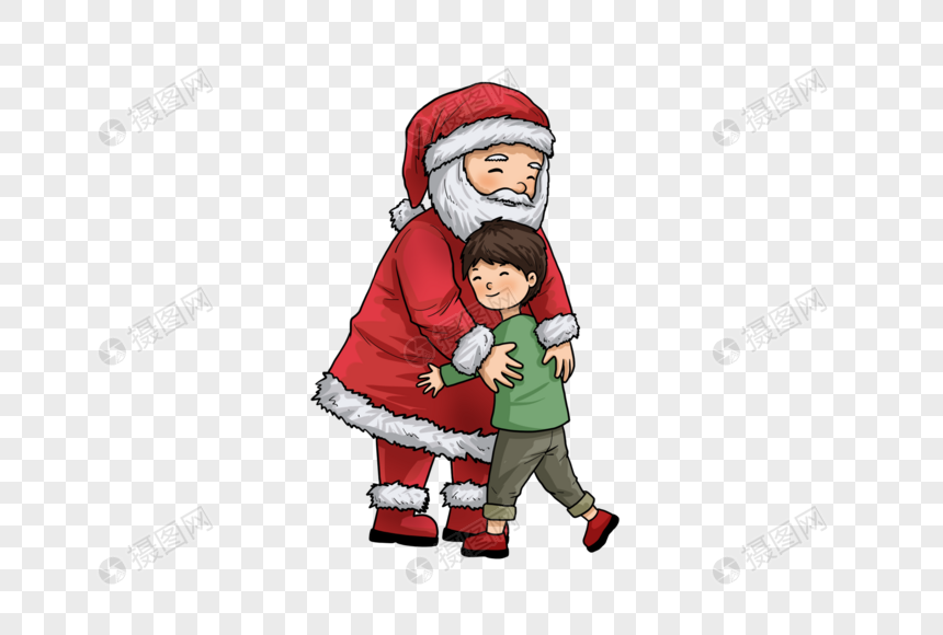 小孩和圣诞老人拥抱图片