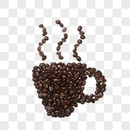 咖啡豆组成热气咖啡杯图片