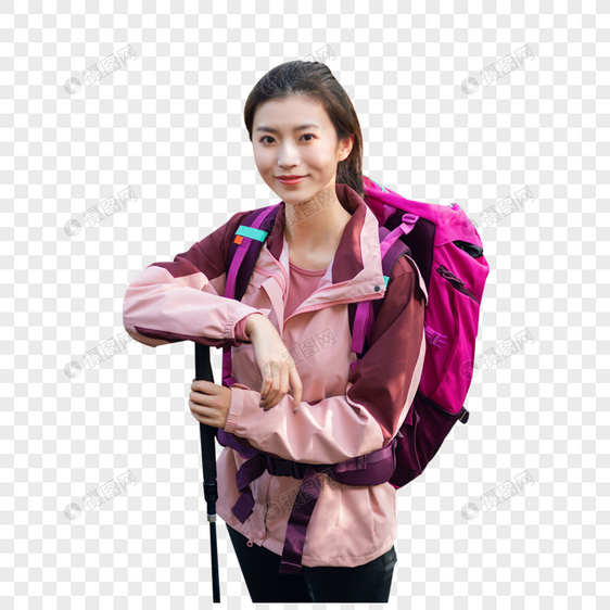 女生徒步登山形象图片