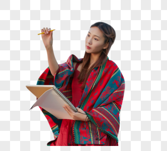 文艺美女在海边绘画图片