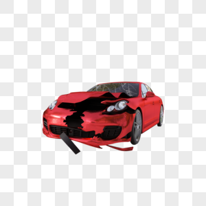 撞坏的汽车红色轿车高清图片