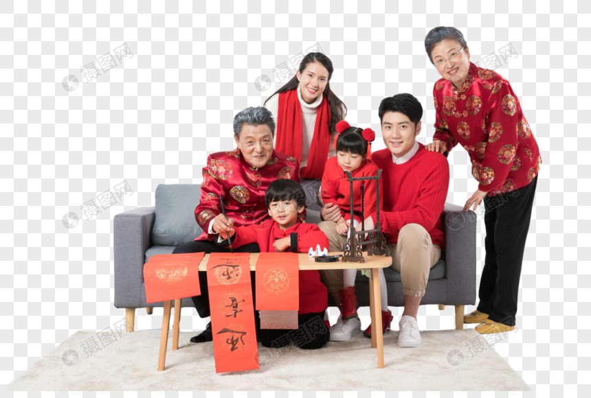 新年一家人写对联图片