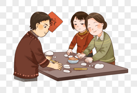 新年春节一家人包饺子图片