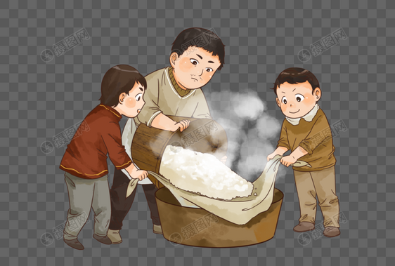 春节新年一家人做年糕图片