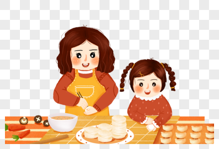 教孩子包饺子的母亲图片