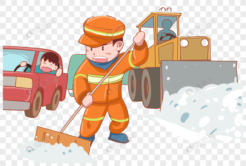 冬天环卫工人扫雪