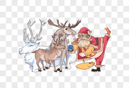 圣诞老人与麋鹿图片