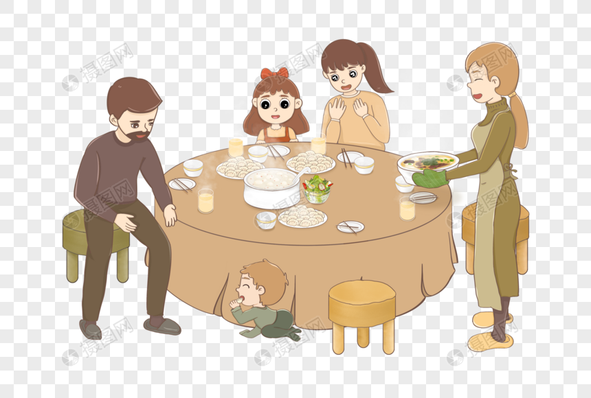 聚餐吃饭的一家人