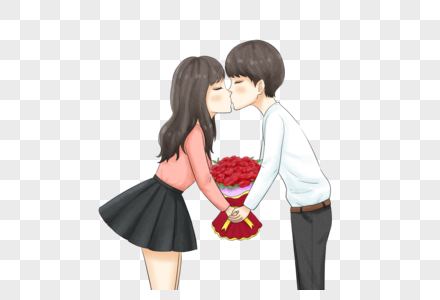 捧着玫瑰亲吻的情侣图片
