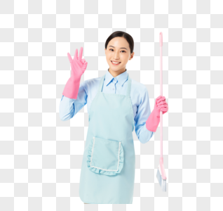 家政服务女性扫地OK手势图片