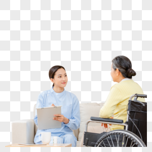 护工陪伴坐在轮椅上的老奶奶图片