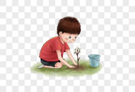 种树的小男孩儿童插画高清图片素材