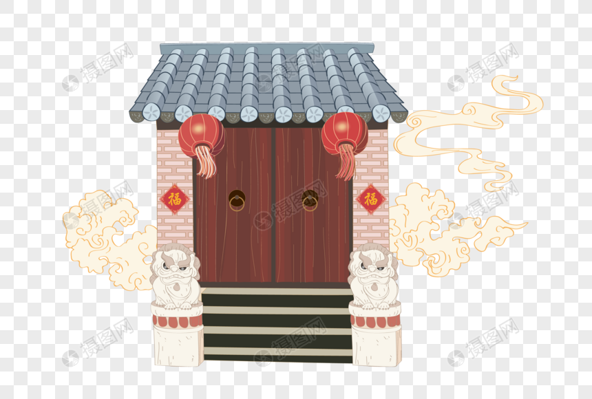 古建筑宅门卡通矢量图