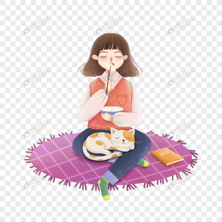 坐着吃饺子的女孩图片