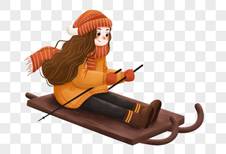 滑雪的女孩手绘冬天女孩高清图片