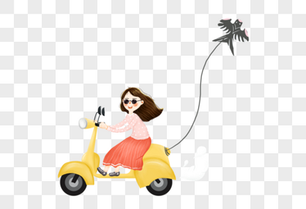 骑车放风筝的女孩女生高清图片素材