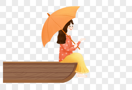 坐在船上打伞的女孩女生高清图片素材