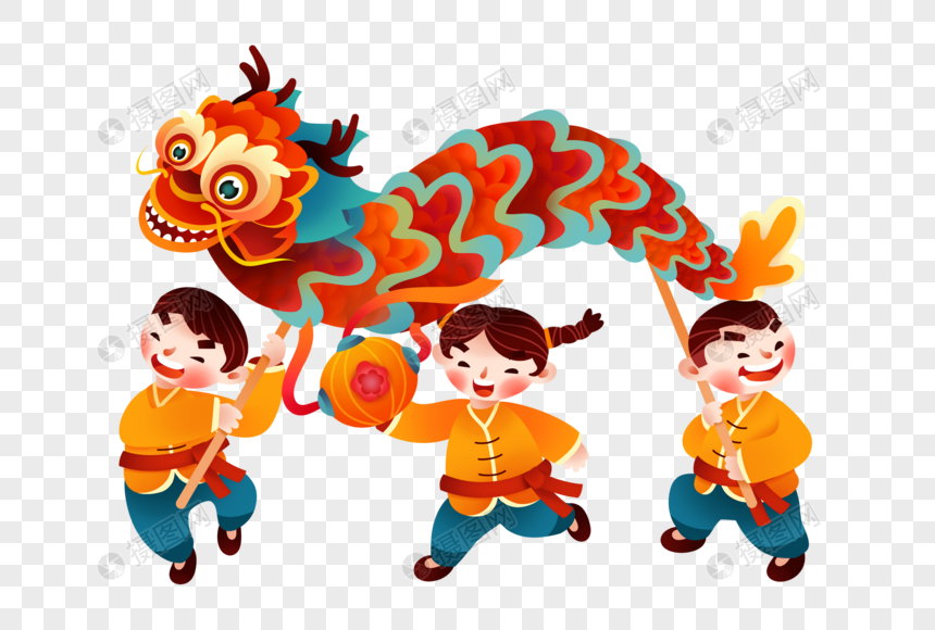 新年舞龙的孩子