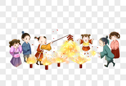 新年放鞭炮的孩子春节高清图片素材